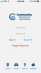 CRFCU Mobile Login page 